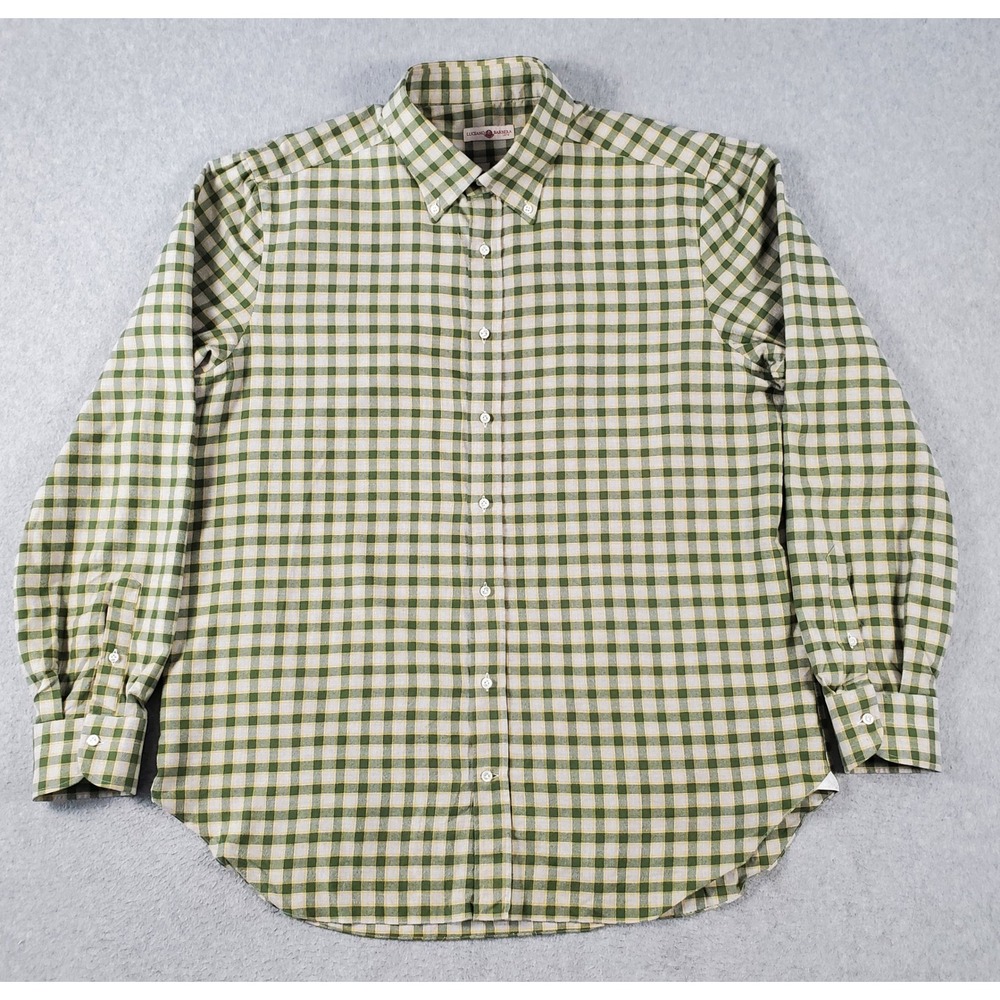 Luciano Barbera Mens 2XL‎ Green Gray Gingham Flannel Button Down Shirt Italy LS